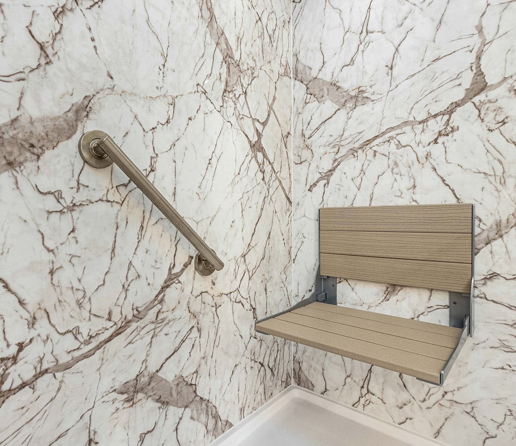 Foldable Seat and Grab Bar in Tuscany Shower