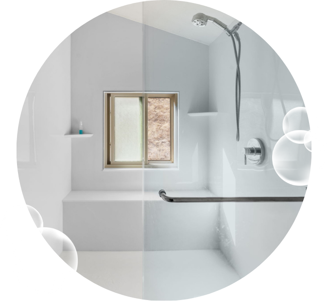 Large Custom White Clean Shower with Bench