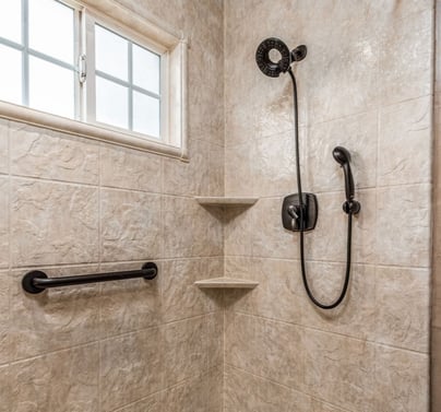 Simulated Tile pattern with Travertine walls