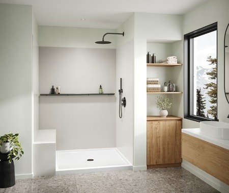 A Swanstone stone resin composite walk-in shower