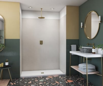 A Swanstone stone resin composite walk-in shower