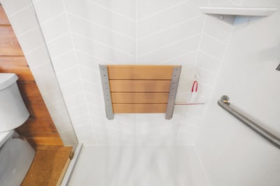 A shower with a folding seat